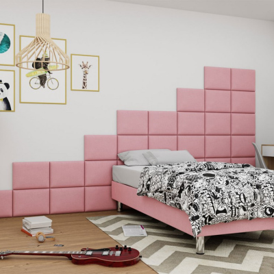 Čalúnená jednolôžková posteľ 90x200 NECHLIN 2 - ružová + panely 40x30 cm ZDARMA