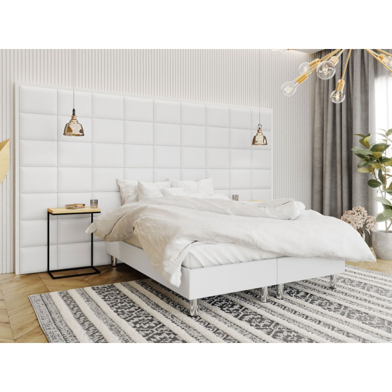 Čalúnená manželská posteľ 160x200 NECHLIN 2 - biela eko koža + panely 40x30 cm ZDARMA