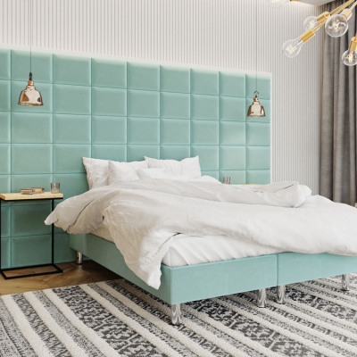 Čalúnená manželská posteľ 160x200 NECHLIN 2 - mentolová + panely 40x30 cm ZDARMA