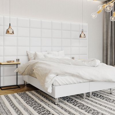 Čalúnená manželská posteľ 140x200 NECHLIN 2 - biela eko koža + panely 40x30 cm ZDARMA