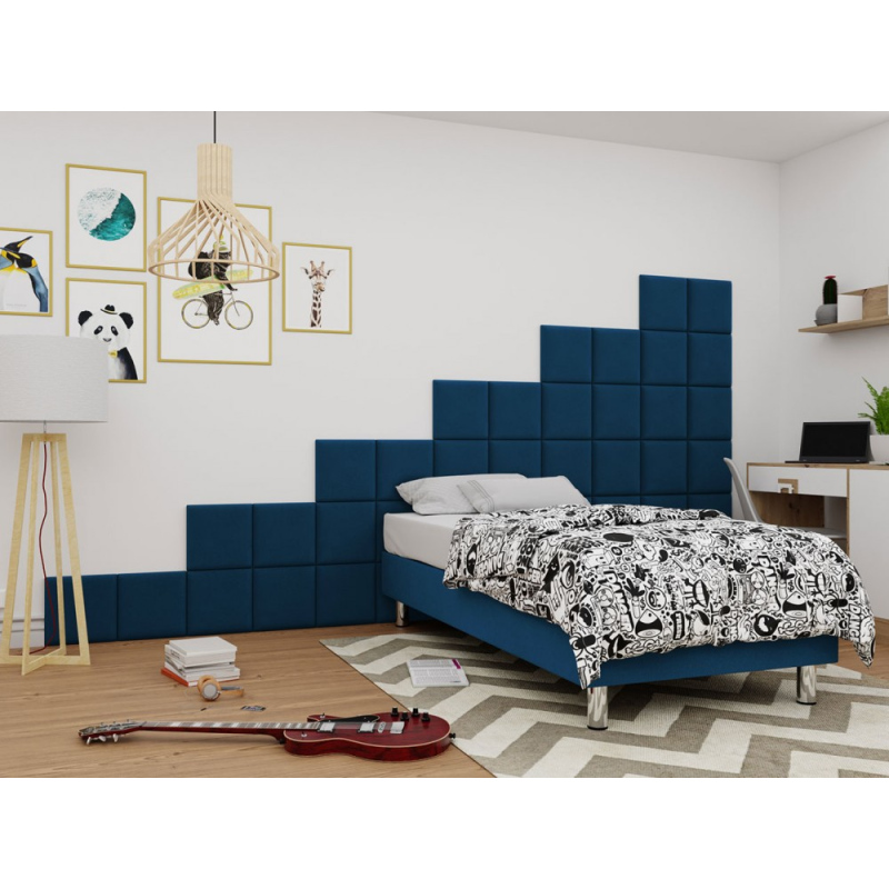 Čalúnená jednolôžková posteľ 90x200 NECHLIN 2 - modrá + panely 30x30 cm ZDARMA