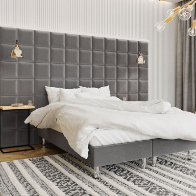 Čalúnená manželská posteľ 180x200 NECHLIN 2 - šedá + panely 30x30 cm ZDARMA