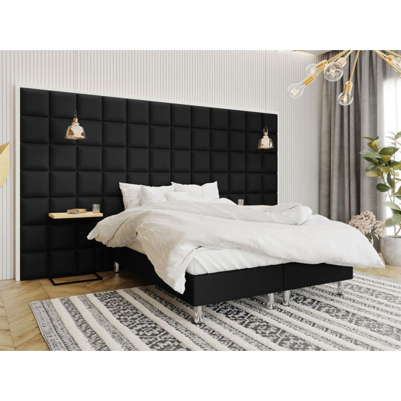 Čalúnená manželská posteľ 160x200 NECHLIN 2 - čierna eko koža + panely 30x30 cm ZDARMA
