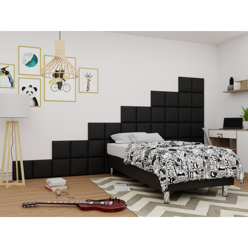 Čalúnená jednolôžková posteľ 120x200 NECHLIN 2 - čierna eko koža + panely 30x30 cm ZDARMA