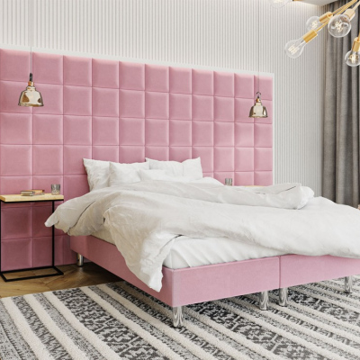 Čalúnená manželská posteľ 140x200 NECHLIN 2 - ružová + panely 30x30 cm ZDARMA