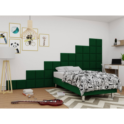 Čalúnená jednolôžková posteľ 120x200 NECHLIN 2 - zelená + panely 30x30 cm ZDARMA