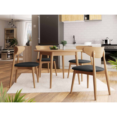 Okrúhly jedálenský stôl 120 cm so 4 stoličkami OLMIO 1 - prírodné drevo / čierny