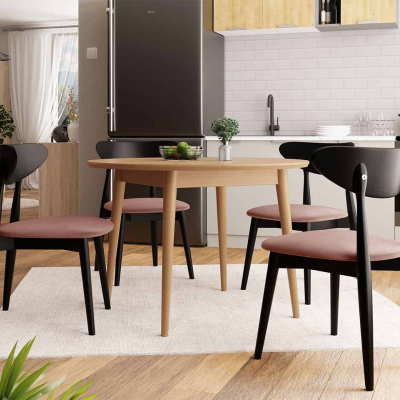 Jedálenský stôl 120 cm so 4 stoličkami OLMIO 1 - prírodné drevo / čierny / ružový