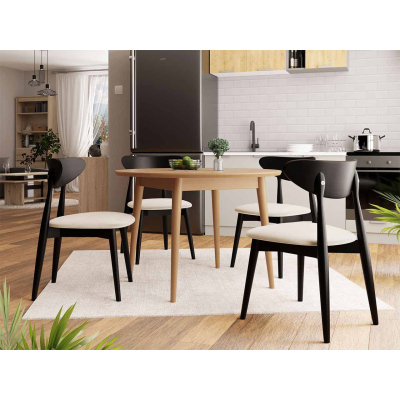 Jedálenský stôl 120 cm so 4 stoličkami OLMIO 1 - prírodné drevo / čierny / béžový