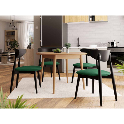 Jedálenský stôl 120 cm so 4 stoličkami OLMIO 1 - prírodné drevo / čierny / zelený