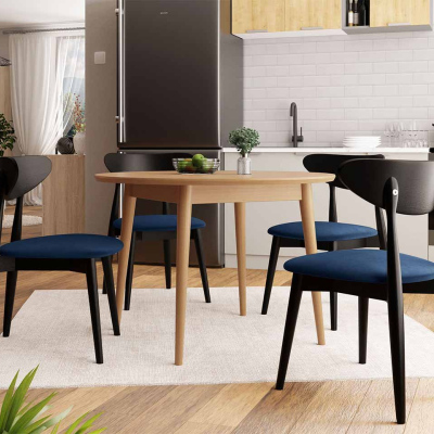 Jedálenský stôl 120 cm so 4 stoličkami OLMIO 1 - prírodné drevo / čierny / modrý