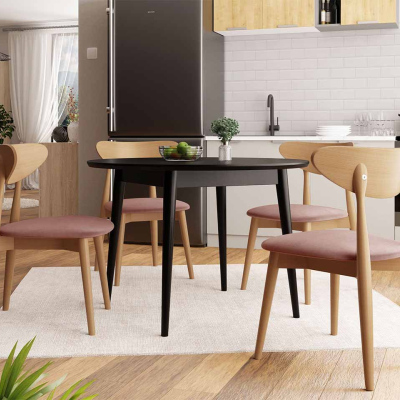 Jedálenský stôl 120 cm so 4 stoličkami OLMIO 1 - čierny / prírodné drevo / ružový