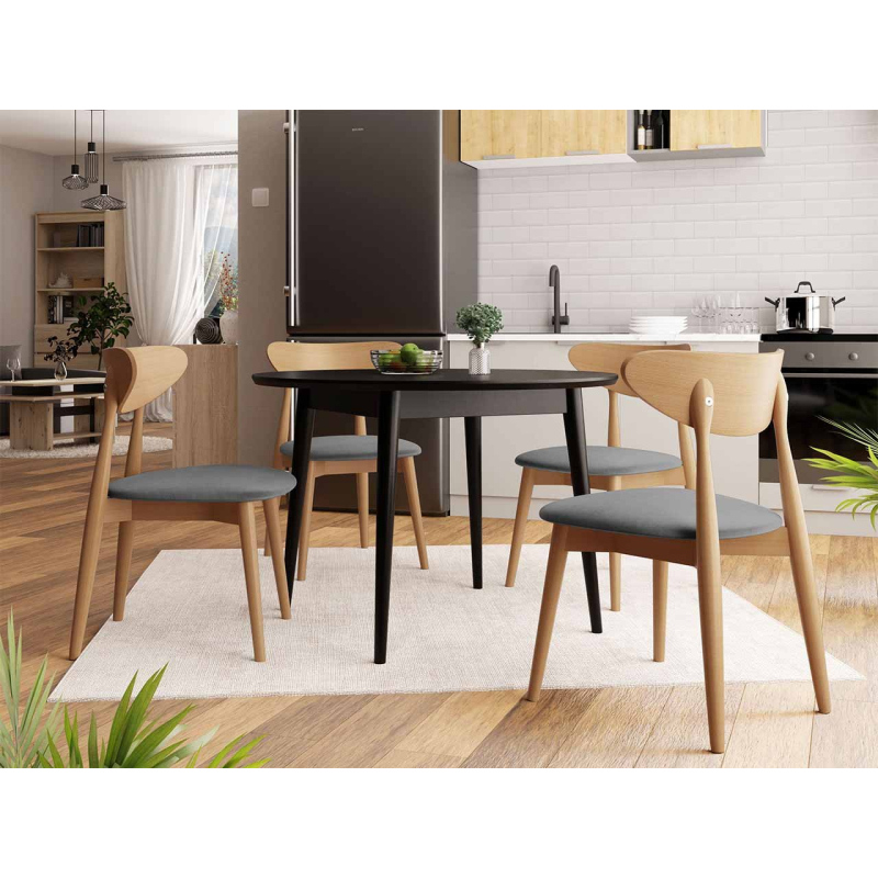 Jedálenský stôl 120 cm so 4 stoličkami OLMIO 1 - čierny / prírodné drevo / šedý