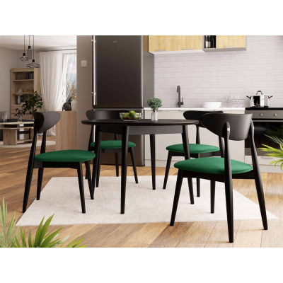 Okrúhly jedálenský stôl 120 cm so 4 stoličkami OLMIO 1 - čierny / zelený