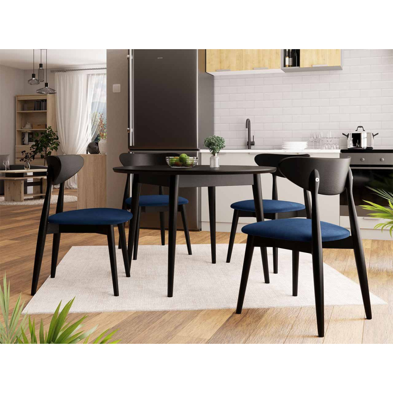 Okrúhly jedálenský stôl 120 cm so 4 stoličkami OLMIO 1 - čierny / modrý