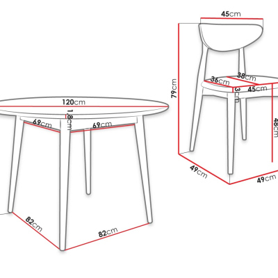 Okrúhly jedálenský stôl 120 cm so 4 stoličkami OLMIO 1 - prírodné drevo / béžový