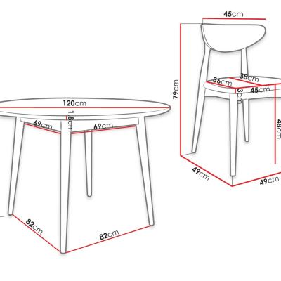 Okrúhly jedálenský stôl 120 cm so 4 stoličkami OLMIO 1 - prírodné drevo / čierny