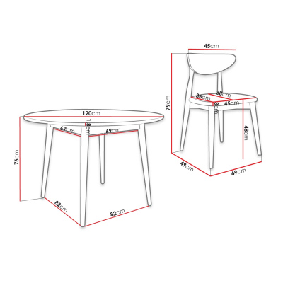 Jedálenský stôl 120 cm so 4 stoličkami OLMIO 1 - čierny / prírodné drevo / ružový