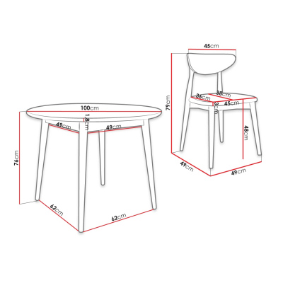 Okrúhly jedálenský stôl 100 cm so 4 stoličkami OLMIO 1 - prírodné drevo / ružový