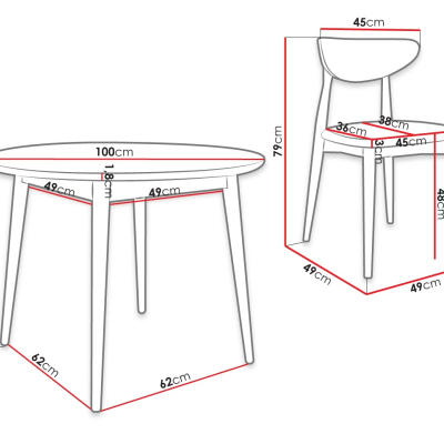 Okrúhly jedálenský stôl 100 cm so 4 stoličkami OLMIO 1 - prírodné drevo / čierny