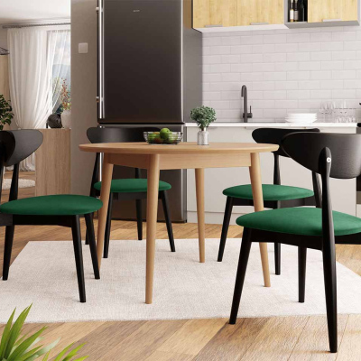 Jedálenský stôl 100 cm so 4 stoličkami OLMIO 1 - prírodné drevo / čierny / zelený