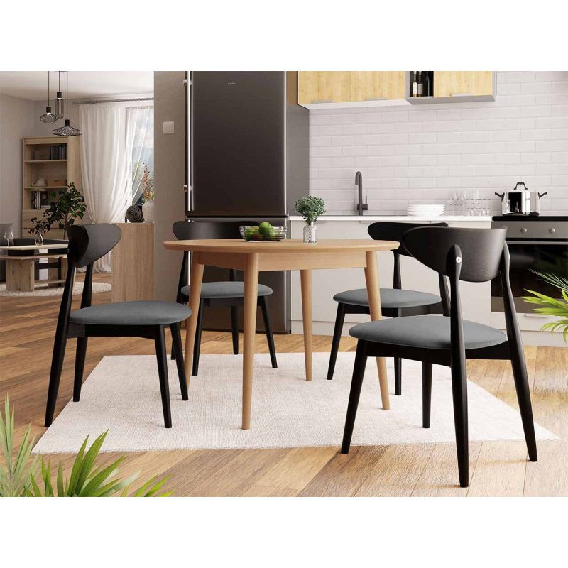 Jedálenský stôl 100 cm so 4 stoličkami OLMIO 1 - prírodné drevo / čierny / šedý