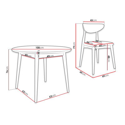 Jedálenský stôl 100 cm so 4 stoličkami OLMIO 1 - prírodné drevo / čierny / zelený