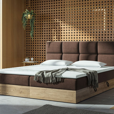 Kontinentálna posteľ 180x200 JERSEY - dub craft / hnedá + topper ZDARMA