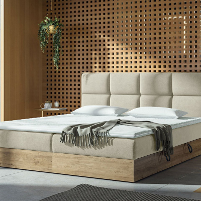 Kontinentálna posteľ 180x200 JERSEY - dub craft / béžová + topper ZDARMA