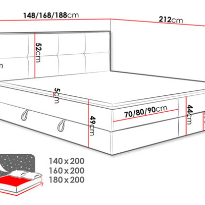 Kontinentálna posteľ 180x200 JERSEY - dub craft / hnedá + topper ZDARMA