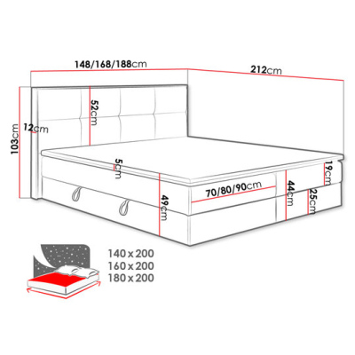 Kontinentálna posteľ 180x200 JERSEY - dub craft / béžová + topper ZDARMA