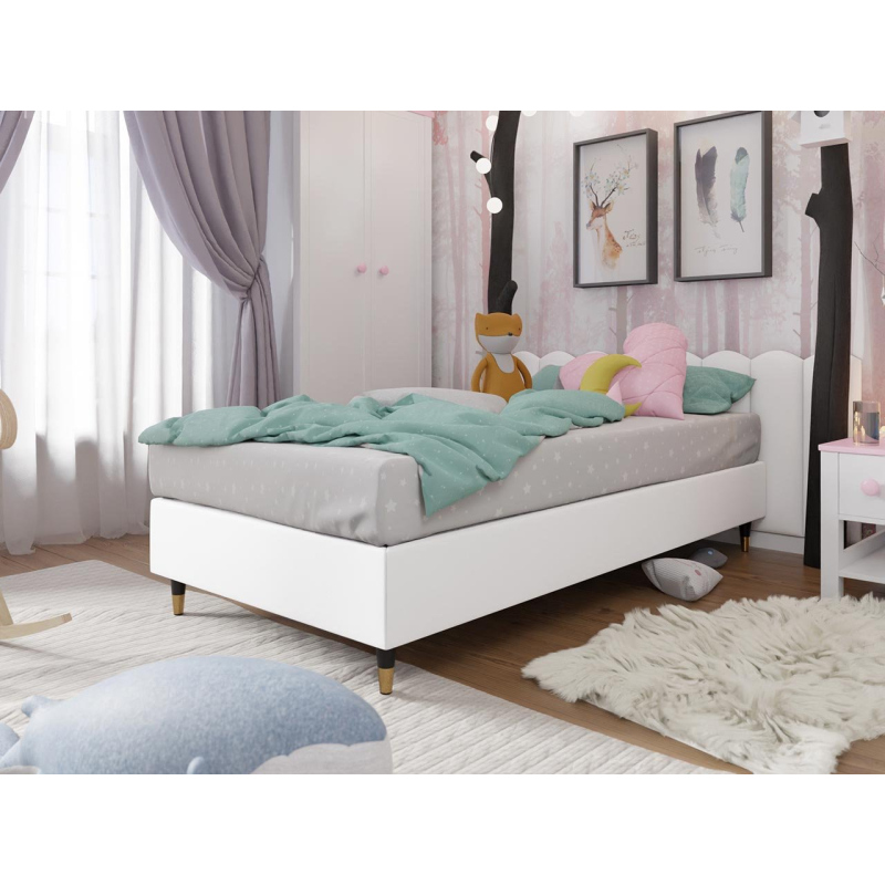 Jednolôžková čalúnená posteľ s matracom 90x200 NECHLIN 5 - biela eko koža