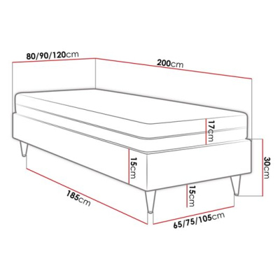 Jednolôžková čalúnená posteľ s matracom 90x200 NECHLIN 5 - šedá
