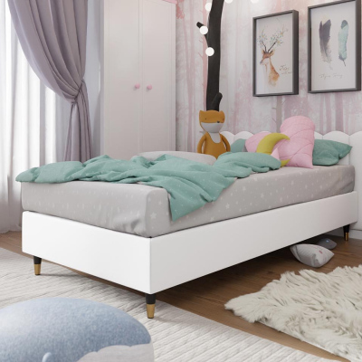 Jednolôžková čalúnená posteľ s matracom 120x200 NECHLIN 5 - biela eko koža
