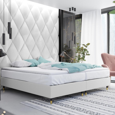 Manželská čalúnená posteľ s matracom 160x200 NECHLIN 5 - biela eko koža