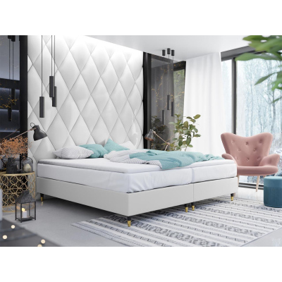 Manželská čalúnená posteľ s matracom 160x200 NECHLIN 5 - biela eko koža