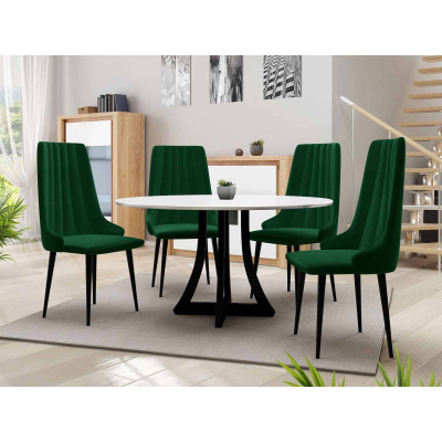 Okrúhly jedálenský stôl 120 cm so 4 stoličkami TULZA 1 - lesklý čiernobiely / zelený