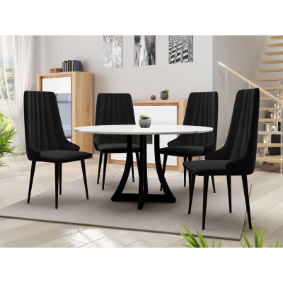 Okrúhly jedálenský stôl 120 cm so 4 stoličkami TULZA 1 - lesklý čiernobiely / čierny