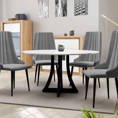 Okrúhly jedálenský stôl 120 cm so 4 stoličkami TULZA 1 - lesklý čiernobiely / šedý