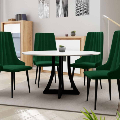 Okrúhly jedálenský stôl 100 cm so 4 stoličkami TULZA 1 - lesklý čiernobiely / zelený