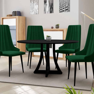 Okrúhly jedálenský stôl 120 cm so 4 stoličkami TULZA 1 - čierny / zelený