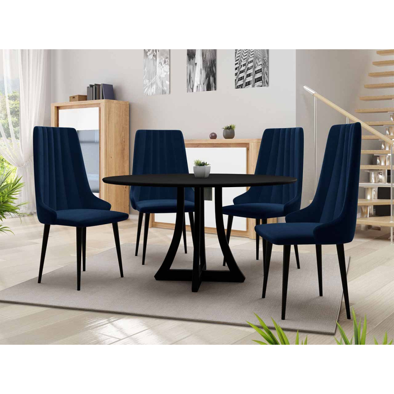 Okrúhly jedálenský stôl 120 cm so 4 stoličkami TULZA 1 - čierny / modrý