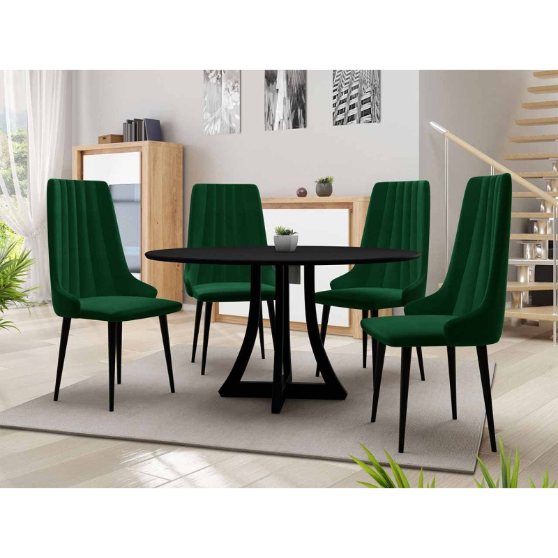 Okrúhly jedálenský stôl 100 cm so 4 stoličkami TULZA 1 - čierny / zelený