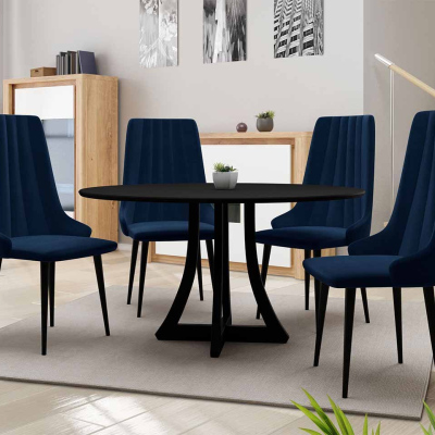 Okrúhly jedálenský stôl 100 cm so 4 stoličkami TULZA 1 - čierny / modrý
