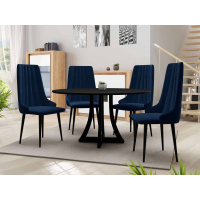 Okrúhly jedálenský stôl 100 cm so 4 stoličkami TULZA 1 - čierny / modrý