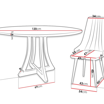 Okrúhly jedálenský stôl 120 cm so 4 stoličkami TULZA 1 - lesklý čiernobiely / ružový