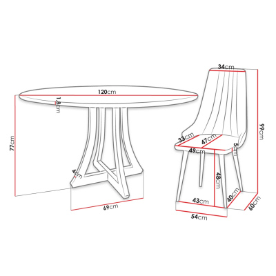 Okrúhly jedálenský stôl 120 cm so 4 stoličkami TULZA 1 - lesklý čiernobiely / ružový