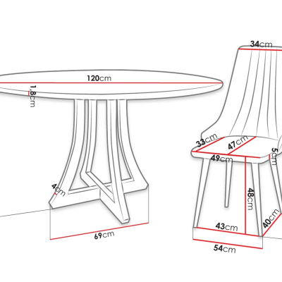 Okrúhly jedálenský stôl 120 cm so 4 stoličkami TULZA 1 - lesklý čiernobiely / čierny