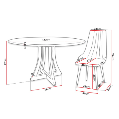 Okrúhly jedálenský stôl 120 cm so 4 stoličkami TULZA 1 - lesklý čiernobiely / čierny