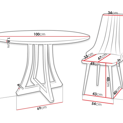 Okrúhly jedálenský stôl 100 cm so 4 stoličkami TULZA 1 - lesklý čiernobiely / ružový